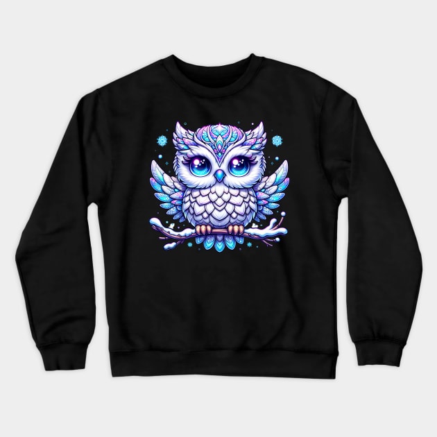 Owl Winter Snow Bird Kawaii Chibi Cute Animal Crewneck Sweatshirt by Lavender Celeste